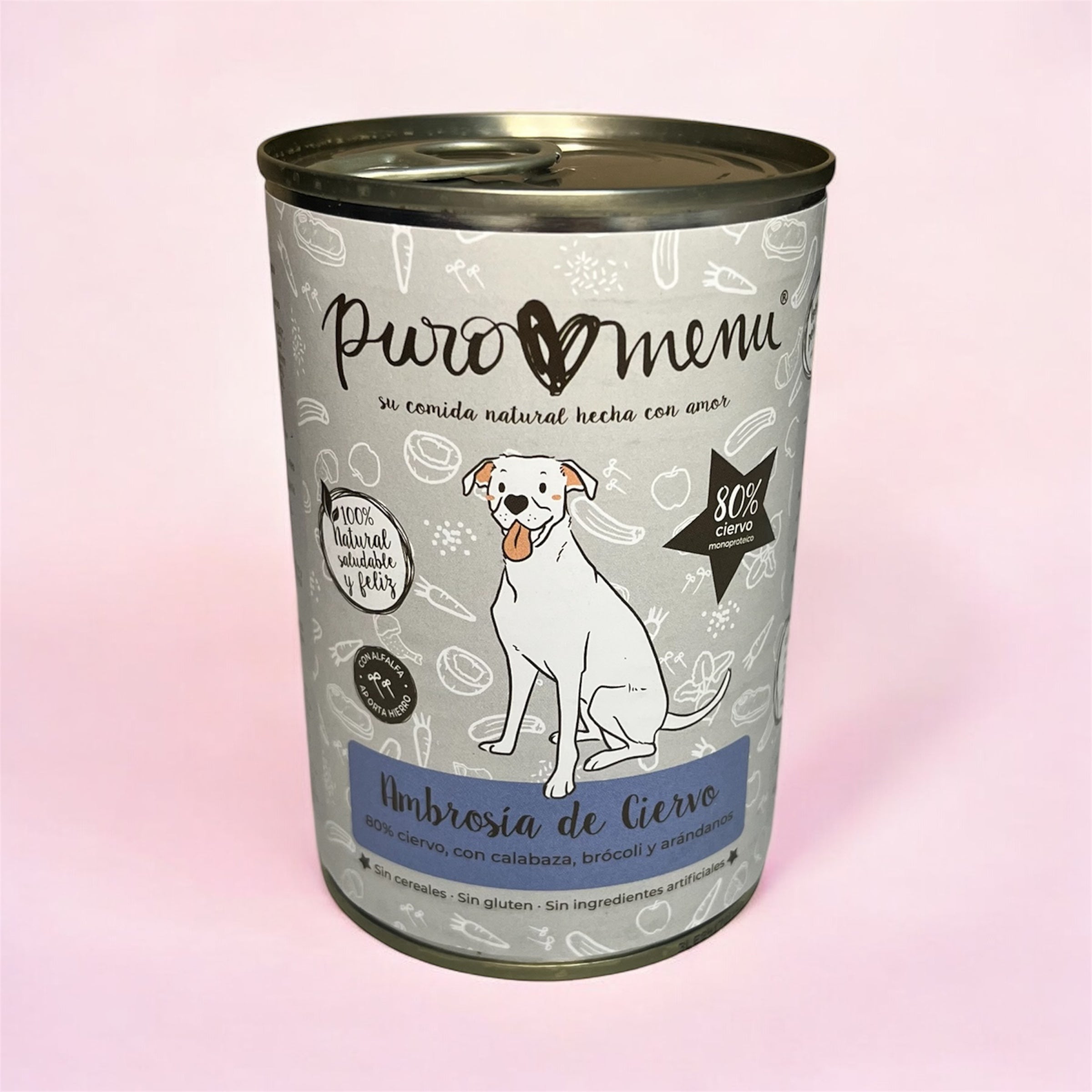 Lata-Alimentación natural para perros y gatos con ingredientes frescos sin aditivos artificiales.